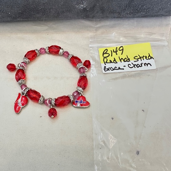 2/$15 Silver Tone & Red Bead Charm Bracelet. Red Hat Society charms. - Picture 11 of 11